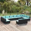 vidaXL 12-tlg. Garten-Lounge-Set mit Kissen Schwarz Poly Rattan