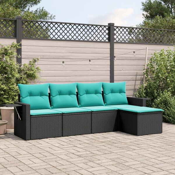 vidaXL 5-teiliges Gartensofa-Set mit Kissen, schwarzes Polyrattan