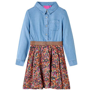 Kinderkleid mit Langen &Auml;rmeln Marineblau und Jeansblau 104