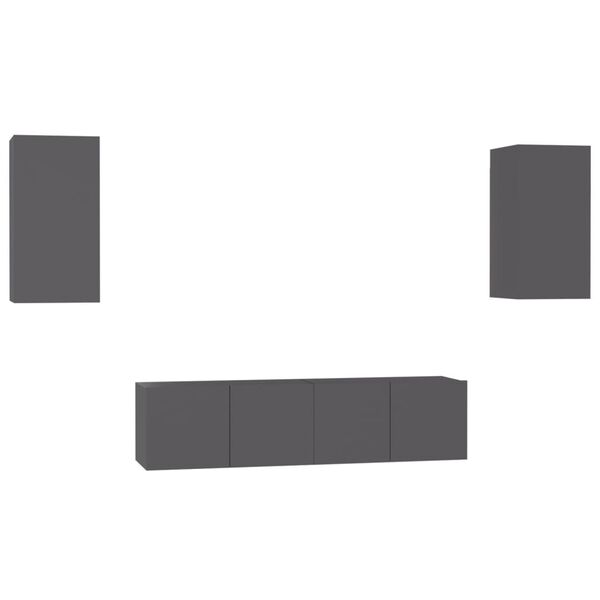vidaXL 4-tlg. TV-Schrank-Set Grau Holzwerkstoff