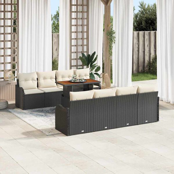 vidaXL Garten-Sofa-Set mit Kissen 7 pcs Schwarz und Creme