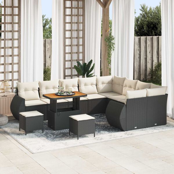 vidaXL Garten-Sofa-Set mit Kissen 12 pcs Schwarz und Creme
