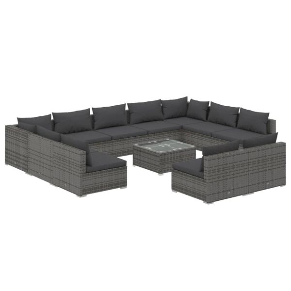 vidaXL 12-tlg. Garten-Lounge-Set mit Kissen Grau Poly Rattan