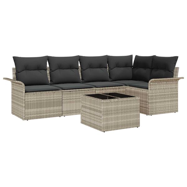 vidaXL Garten-Sofa-Set mit Kissen 6 pcs Hellgrau Poly Rattan