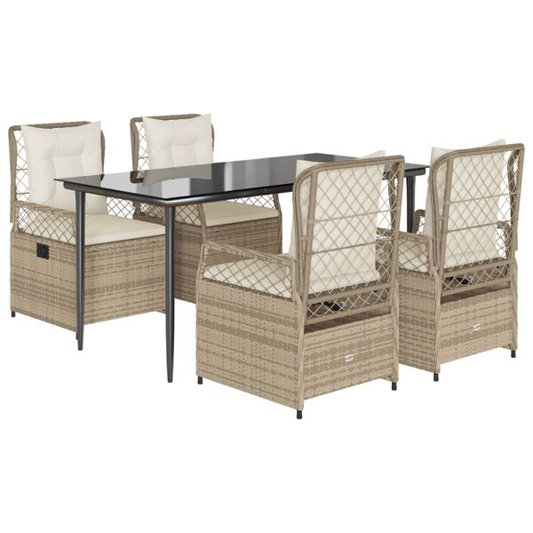 vidaXL 5-tlg. Garten-Essgruppe mit Kissen Beige Poly Rattan