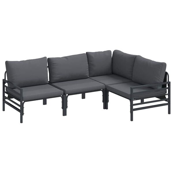 vidaXL Garten-Sofa-Set mit Kissen 4 pcs Anthrazit Stahl
