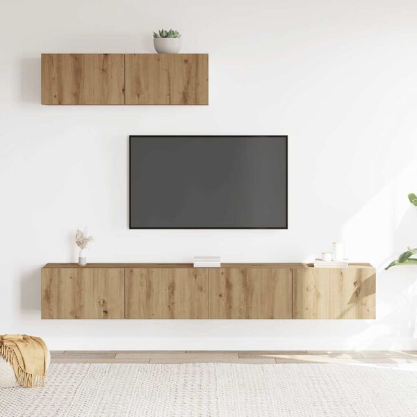 vidaXL 3-tlg. TV-Schrank-Set Wandmontage Artisan-Eiche Holzwerkstoff