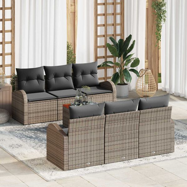 vidaXL Gartensofa-set mit Kissen 7 pcs Grau Poly-Rattan