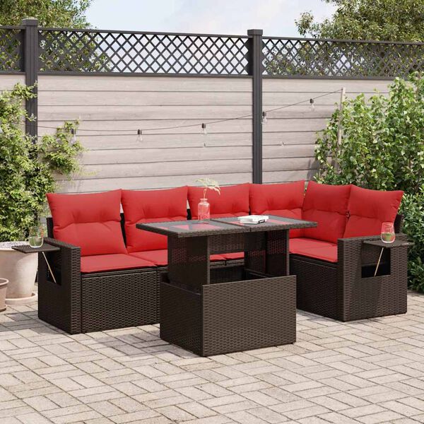 vidaXL 6-tlg. Garten-Sofagarnitur mit Kissen Braun Poly Rattan Akazie