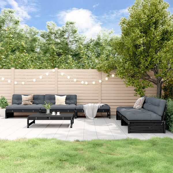 vidaXL 6-tlg. Garten-Lounge-Set mit Kissen Schwarz Massivholz