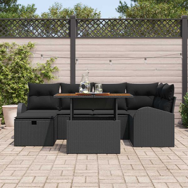 vidaXL Garten-Sofa-Set 7 pcs Schwarz Poly-Rattan