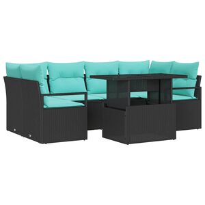 vidaXL Gartensofa-set 7 Stk. 6-Sitzanzahl Schwarz und Blau Poly-Rattan