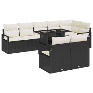 vidaXL Garten-Sofa-Set mit Speicher 9 pcs Schwarz Poly Rattan
