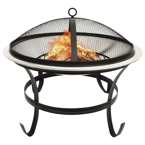 vidaXL 2in1 Feuerschale und Grill mit Schürhaken 56x56x49 cm Edelstahl