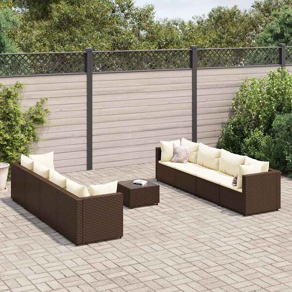 vidaXL 9-tlg. Garten-Lounge-Set mit Kissen Braun Poly Rattan
