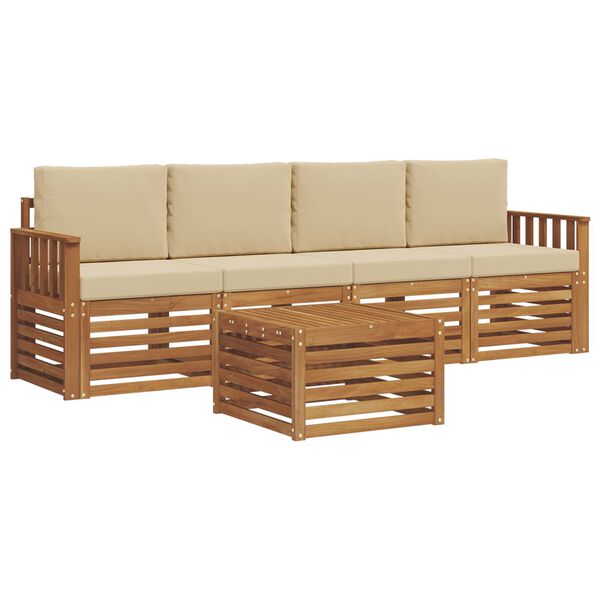 vidaXL Sofagarnituren 5 pcs Natur und Beige Massivholz Akazie