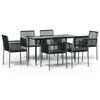 vidaXL 7-tlg. Garten-Essgruppe mit Kissen Schwarz Poly Rattan & Stahl