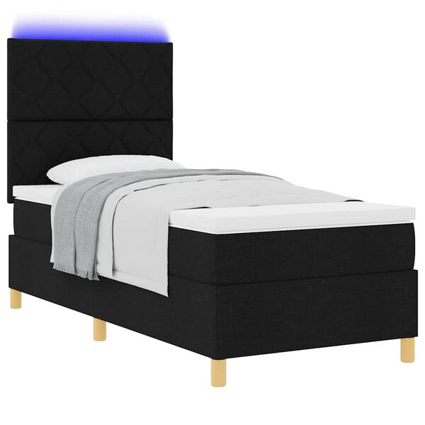 vidaXL LED Boxspringbett mit Matratze Schwarz 100 x 200 cm Stoff