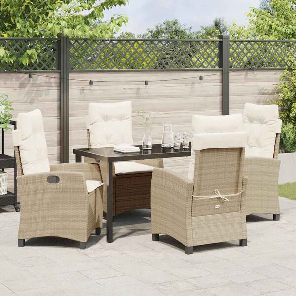 vidaXL Garten Essgruppe mit Kissen 5 pcs Beige Poly-Rattan