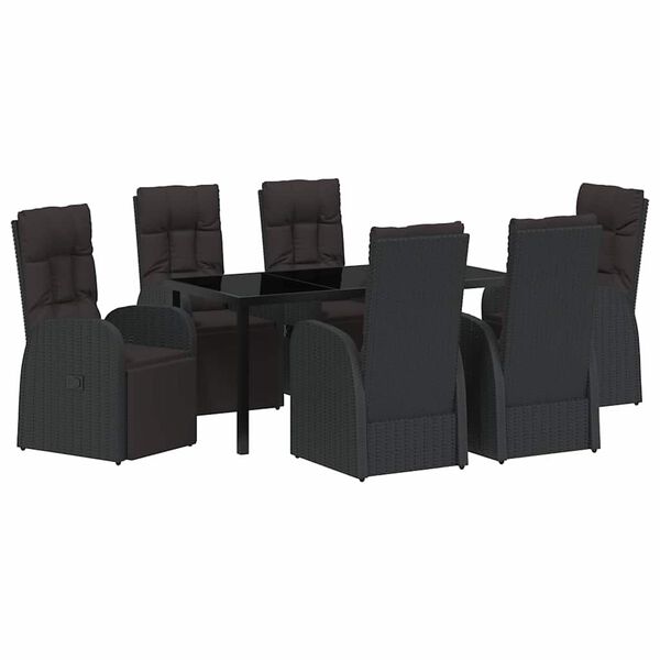 vidaXL Garten Essgruppe mit Kissen 7 pcs Schwarz Poly-Rattan