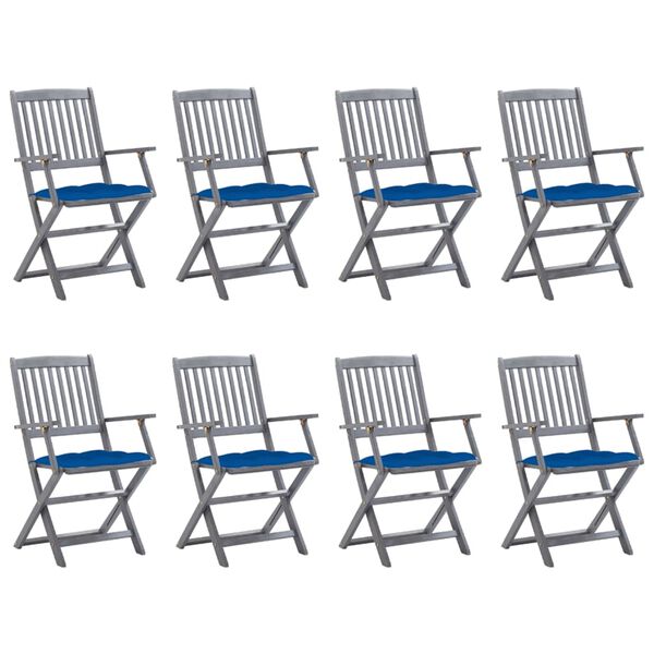 vidaXL Klappbare Gartenst&uuml;hle 8 Stk. mit Kissen Massivholz Akazie