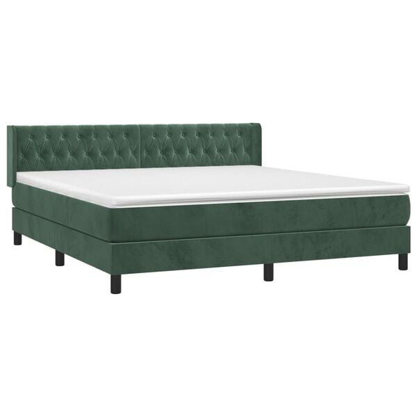 vidaXL Boxspringbett mit Matratze Dunkelgr&uuml;n 160x200 cm Samt