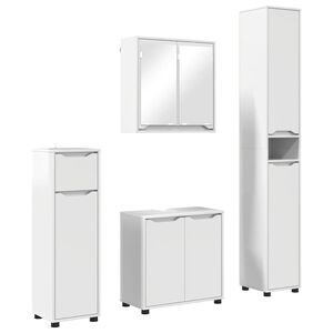 vidaXL Badezimmerm&ouml;bel-Set Mit Rad 4 pcs Hochglanz Wei&szlig; Holzwerkstoff