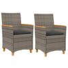 vidaXL Gartenst&uuml;hle mit Kissen 2 Stk. Grau Poly Rattan Massivholz