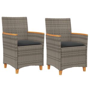 vidaXL Gartenst&uuml;hle mit Kissen 2 Stk. Grau Poly Rattan Massivholz