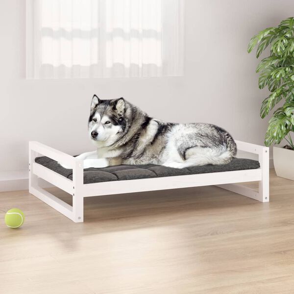 vidaXL Hundebett Wei&szlig; 105,5x75,5x28 cm Massivholz Kiefer