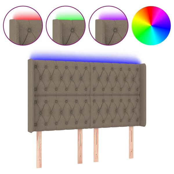 vidaXL LED Kopfteil Taupe 147x16x118/128 cm Stoff
