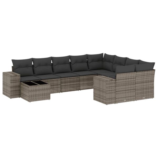 vidaXL 10-tlg. Garten-Sofagarnitur mit Kissen Grau Poly Rattan