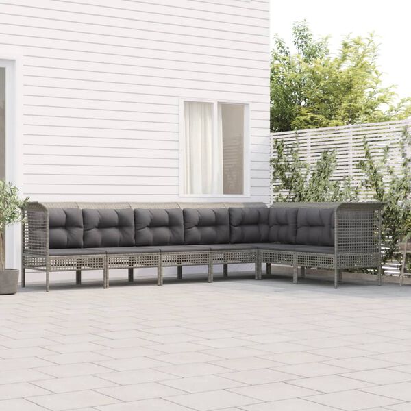 vidaXL 7-tlg. Garten-Lounge-Set mit Kissen Grau Poly Rattan