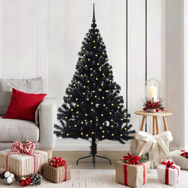 vidaXL Künstlicher vorbeleuchteter Weihnachtsbaum Schwarz 150 cm PVC