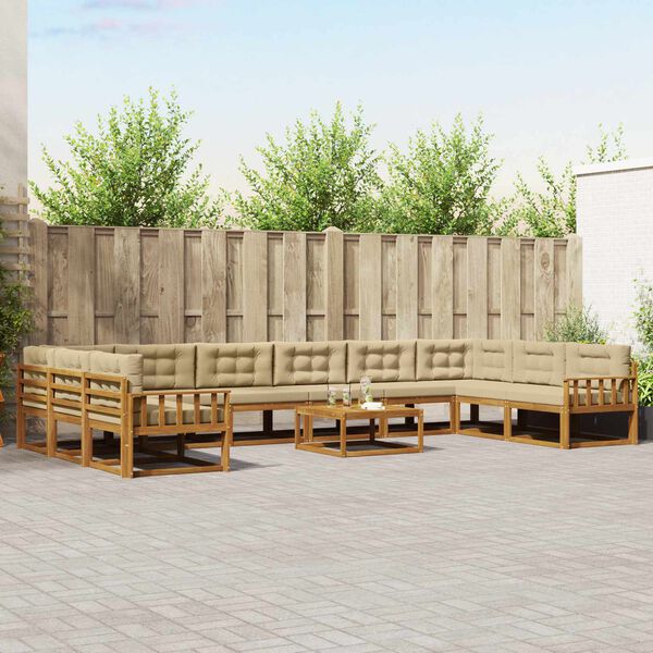vidaXL Outdoor-Sofagarnitur mit Kissen 11 pcs Natur und Beige