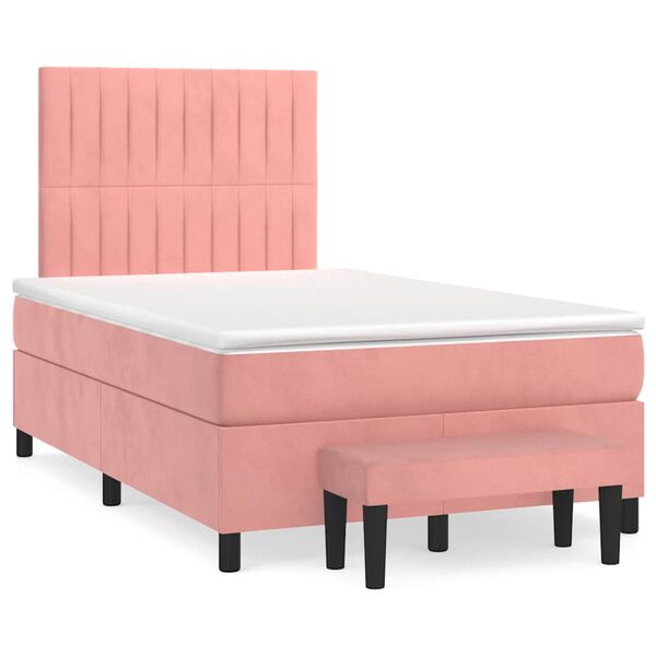 vidaXL Boxspringbett mit Matratze Rosa 120x190 cm Samt