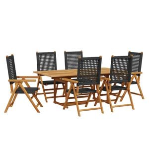 vidaXL 7-tlg. Garten-Essgruppe Poly Rattan und Massivholz Schwarz