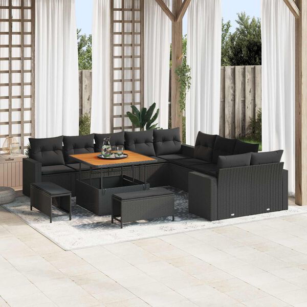 vidaXL Gartensofa-set 13 pcs Schwarz Poly-Rattan