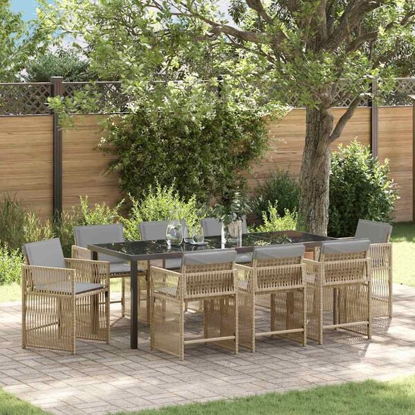 vidaXL Garten Essgruppe 9 pcs Beige Poly-Rattan