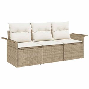vidaXL Garten-Sofa-Set mit Kissen mit Speicher 3 pcs Beige Poly Rattan