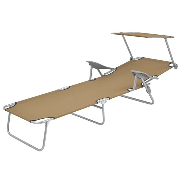 vidaXL Sonnenliege Klappbar mit Sonnenschutz Stahl Taupe