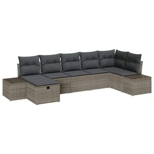 vidaXL Gartensofa-set mit Kissen 7 pcs Grau Poly-Rattan