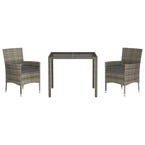 vidaXL 3-tlg. Garten-Essgruppe mit Kissen Grau Poly Rattan