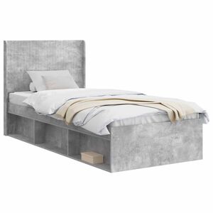 vidaXL Bettgestell mit Stauraum und Kopfteil Betongrau 90 x 190 cm