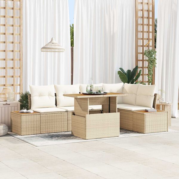 vidaXL Garten-Sofa-Set mit Speicher 6 pcs Beige Poly Rattan