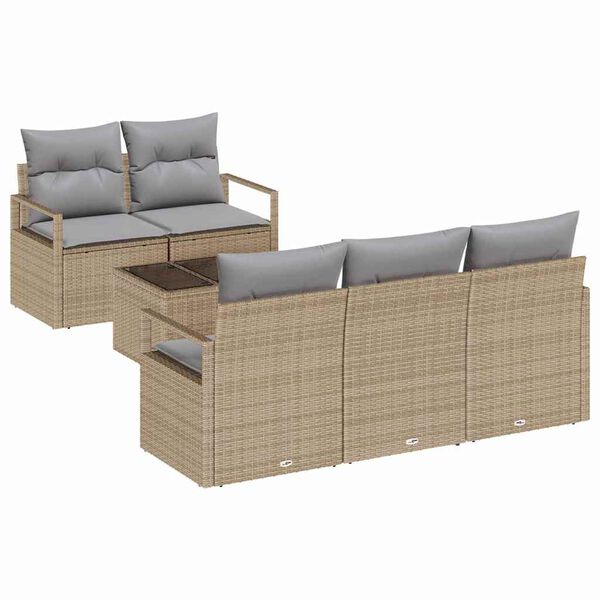 vidaXL Sofa Set mit Kissen 6 pcs Beige und Grau Poly Rattan