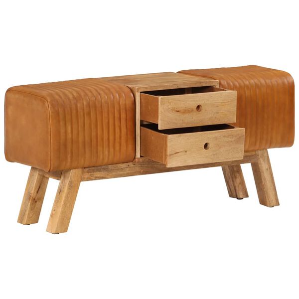 vidaXL Bock-Sitzbank Braun 107cm Echtes Ziegenleder & Massivholz Mango