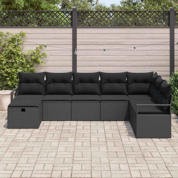 vidaXL Sofa Set mit Kissen mit Speicher 8 pcs Schwarz Poly-Rattan