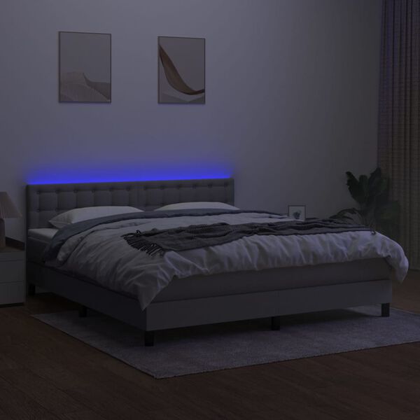 vidaXL Boxspringbett mit Matratze & LED Hellgrau 180x200 cm Stoff