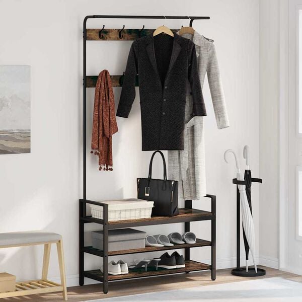 vidaXL Garderobenst&auml;nder mit Regal Ger&auml;ucherte Eiche 95 x 34 x 184 cm